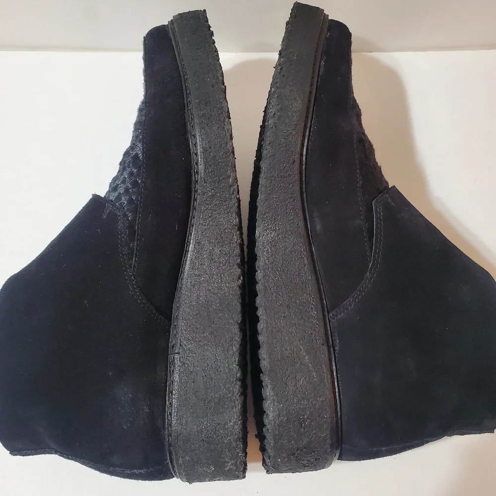 All Saints Mens Black Boot Double Monk Crepe Sole Leather Suede Hair EU …
